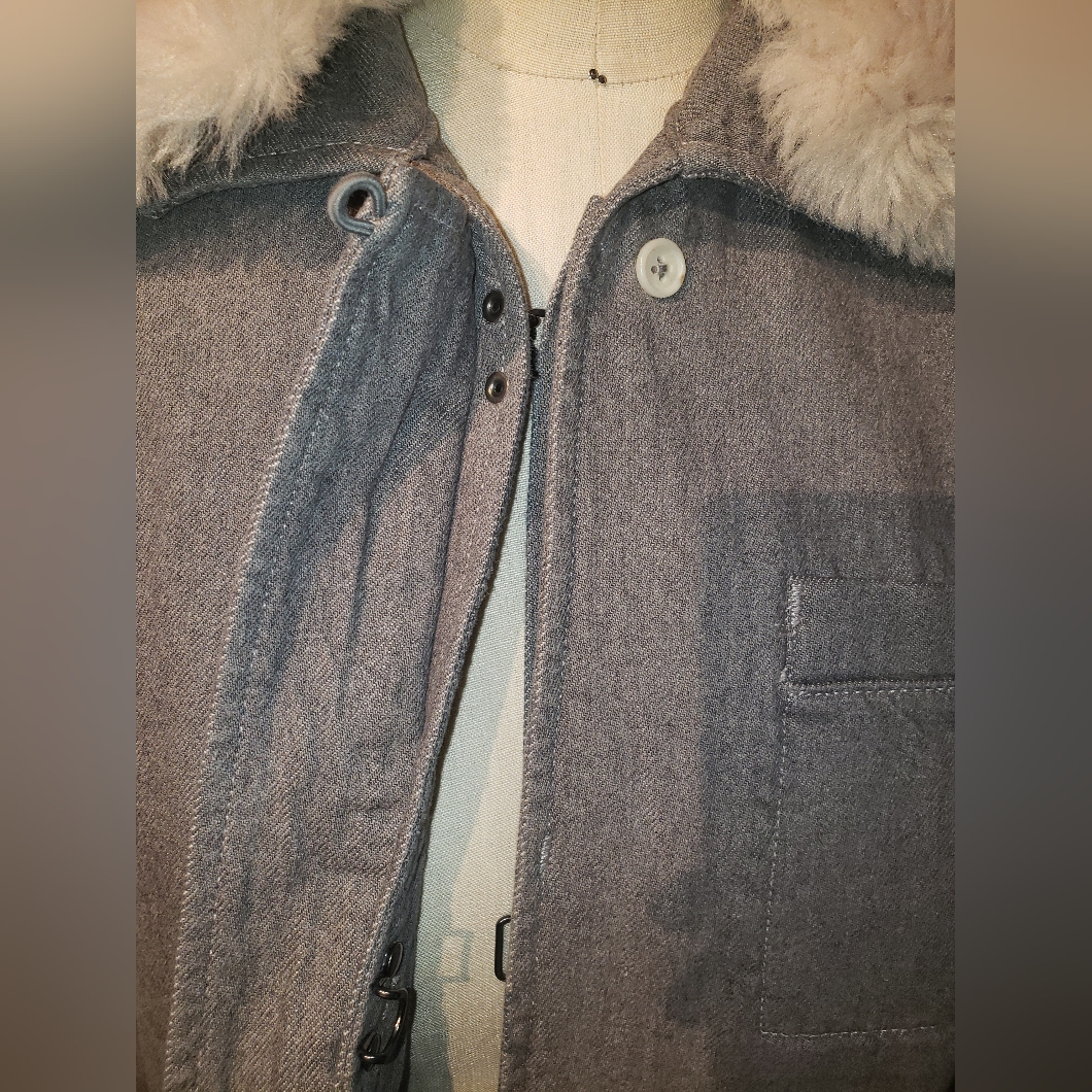 B.R. 100% Cotton Gray Crop Denim Pocket Jacket Faux Detachable Collar